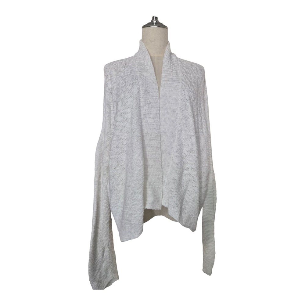 Eileen Fisher Organic Cotton Open Front Cardigan Sweater White Medium Minimalist